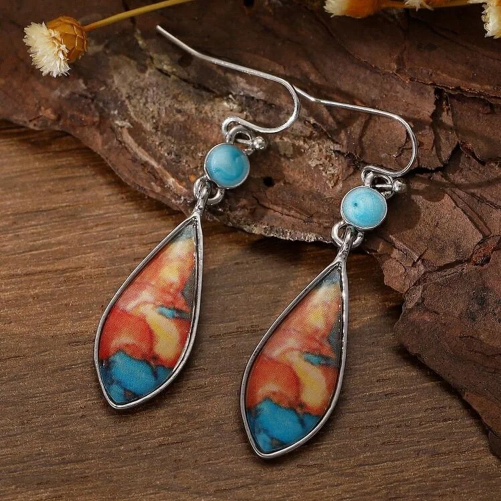 3/$22🩶 Blue Rust Terra Cotta Swirl Earrings Silver Boho Jewelry Western Jewelry - Picture 4 of 10